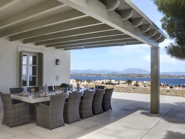 The shaded al fresco dining area, just outside the kitchen.